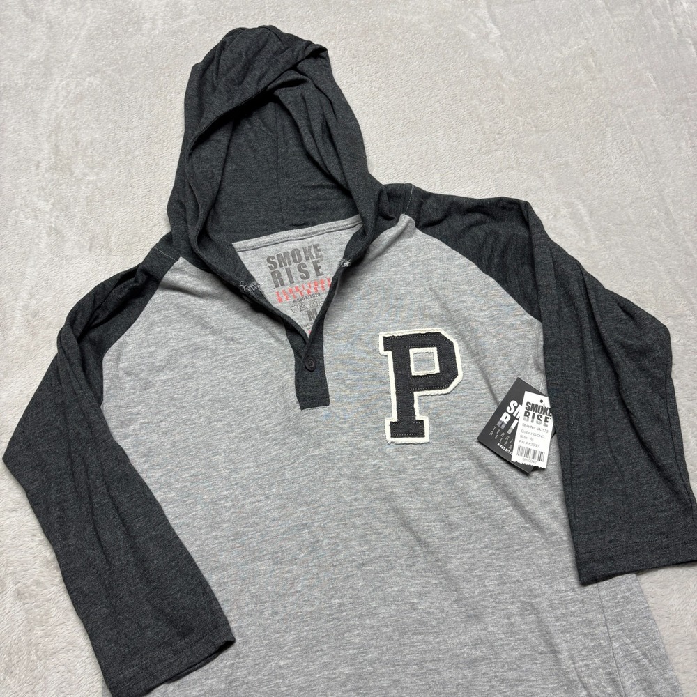 New NWT Smoke Rise Shirt Men's M Gray Hooded Baseball Jersey Shirt Street Wear
